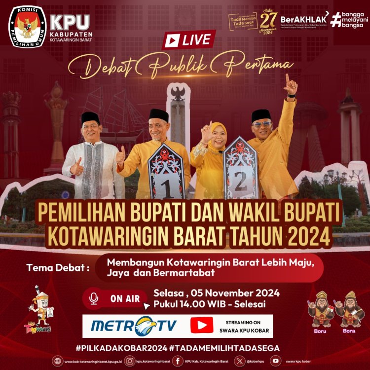 " KEMERIAHAN MENYAMBUT DEBAT PUBLIK PERTAMA PILKADA KOBAR : PERSIAPAN DEBAT DI GRAND STUDIO METRO TV JAKARTA DITARGETKAN SEMPURNA "  