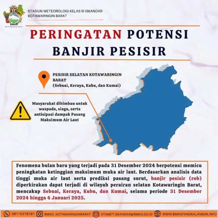 " PERINGATAN DINI BMKG KOBAR : ANCAMAN ROB MENGINTAI WILAYAH PESISIR AKIBAT FENOMENA BULAN BARU, MASYARAKAT DIHIMBAU UNTUK WASPADA " 